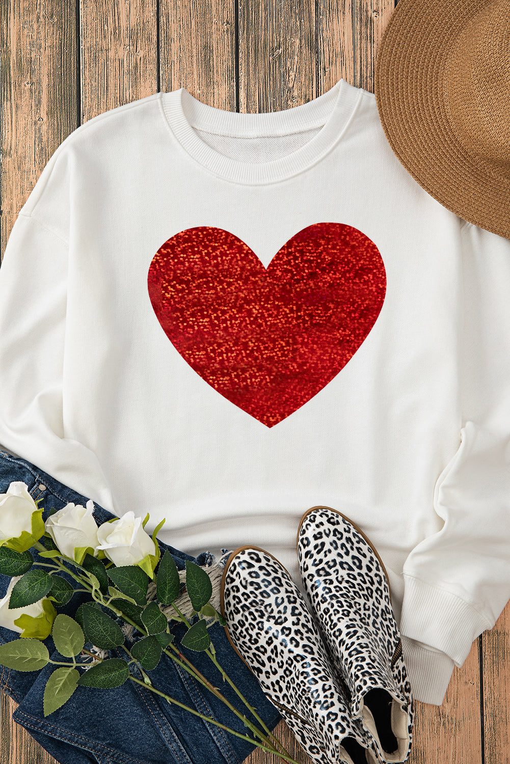 RS: Valentine’s Day Heart Round Neck Long Sleeve Sweatshirt