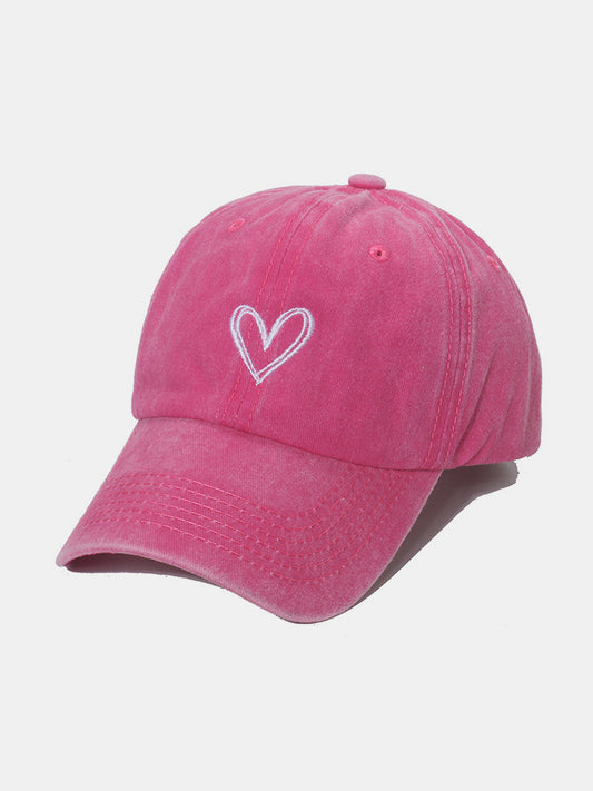 RS: Embroidered Heart-Washed Cotton Baseball Cap