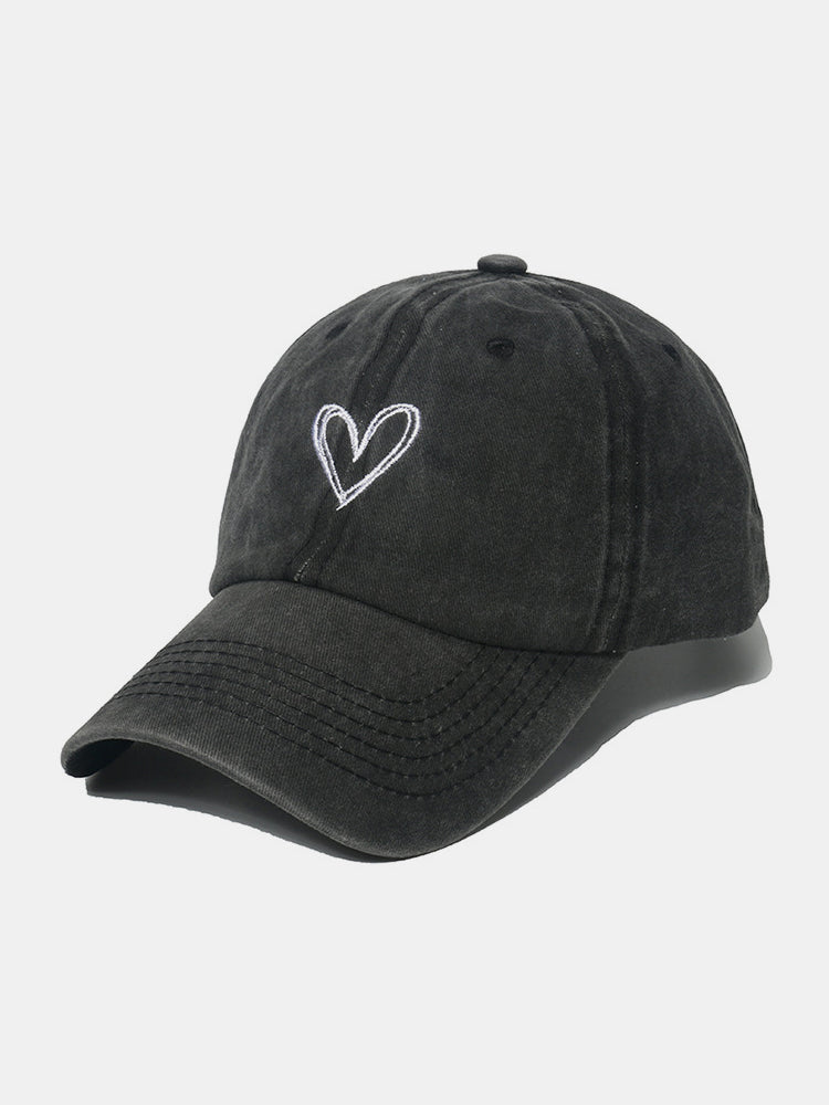 RS: Embroidered Heart-Washed Cotton Baseball Cap