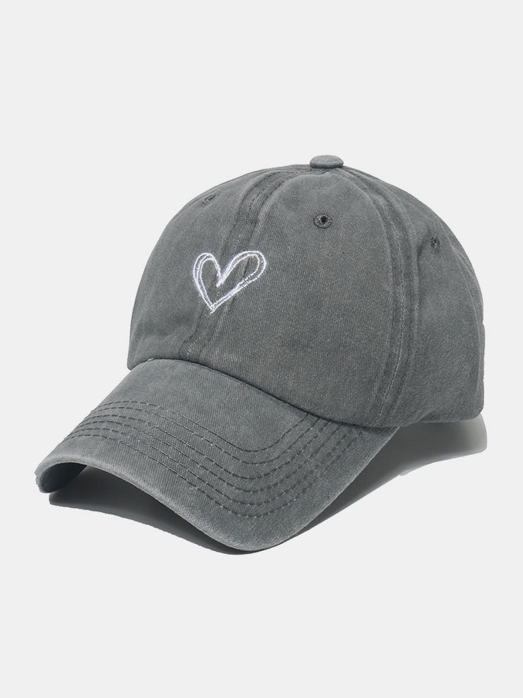 RS: Embroidered Heart-Washed Cotton Baseball Cap