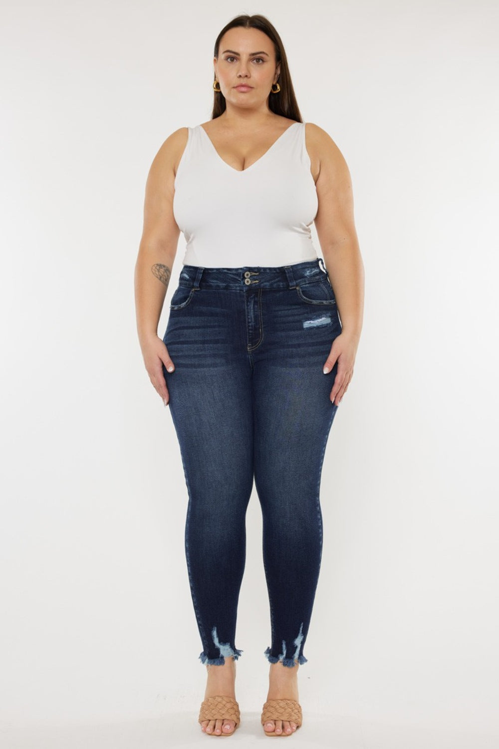 RS: Kancan Full Size Cat's Whiskers Raw Hem High Waist Jeans