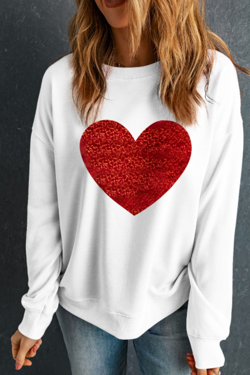 RS: Valentine’s Day Heart Round Neck Long Sleeve Sweatshirt