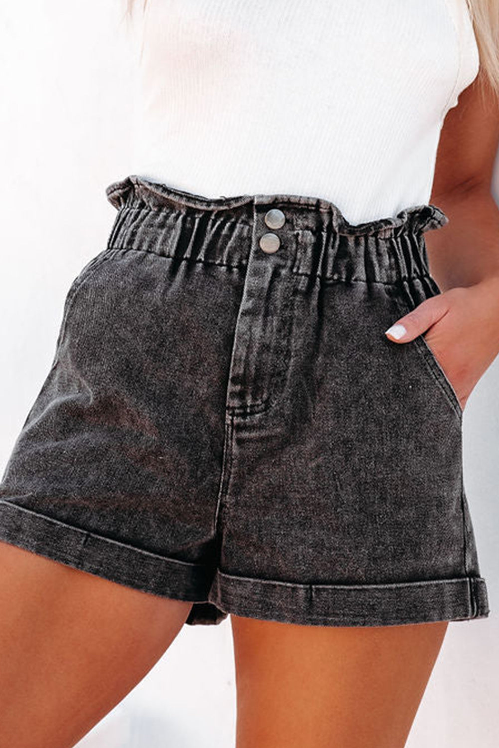 RS: Paperbag Waist Denim Shorts with Pockets
