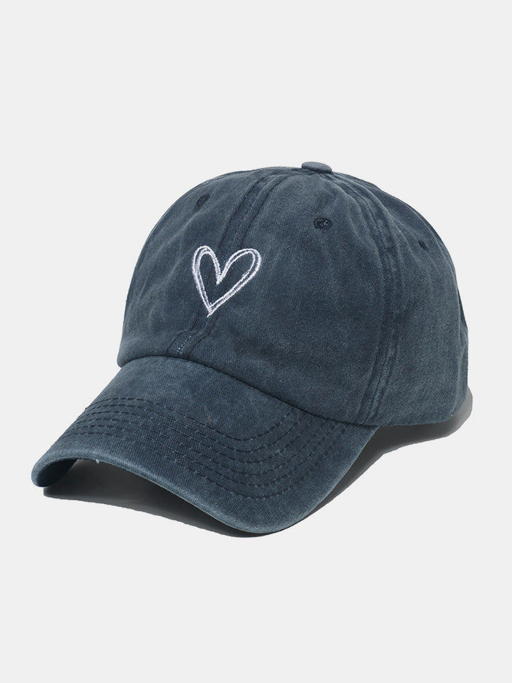 RS: Embroidered Heart-Washed Cotton Baseball Cap