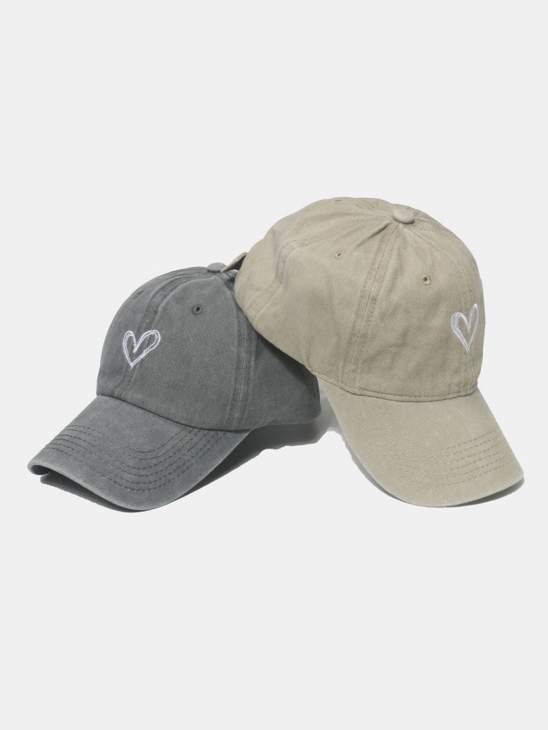 RS: Embroidered Heart-Washed Cotton Baseball Cap