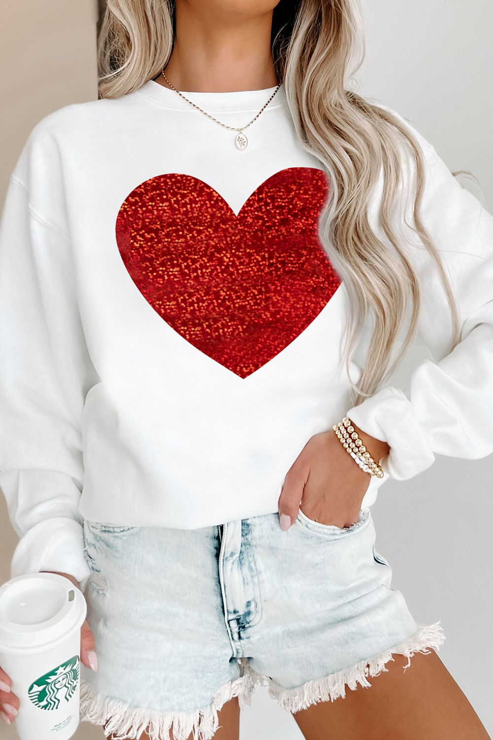 RS: Valentine’s Day Heart Round Neck Long Sleeve Sweatshirt