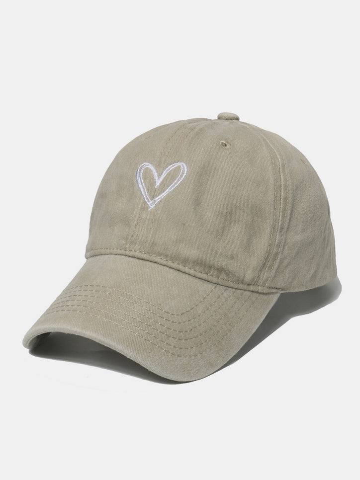 RS: Embroidered Heart-Washed Cotton Baseball Cap