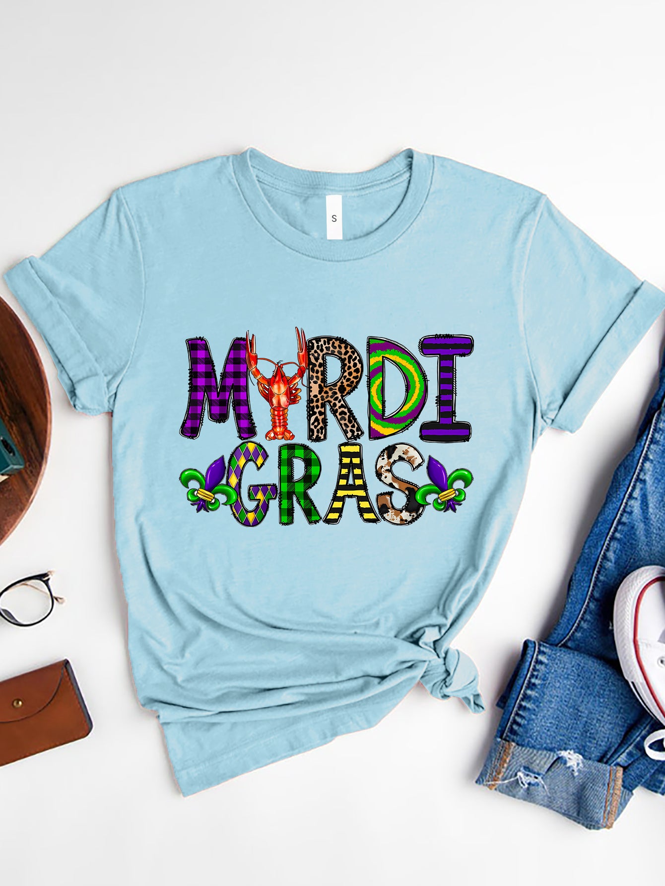 RS: MARDI GRAS Round Neck Short Sleeve T-Shirt