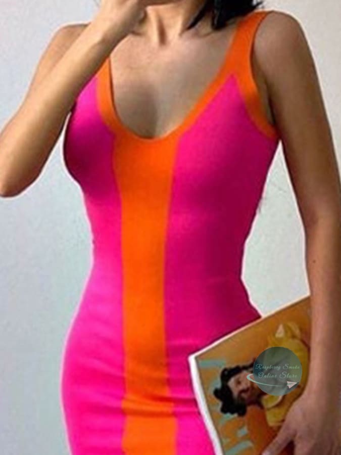 Contrast Wide Strap Slit Midi Dress Dresses