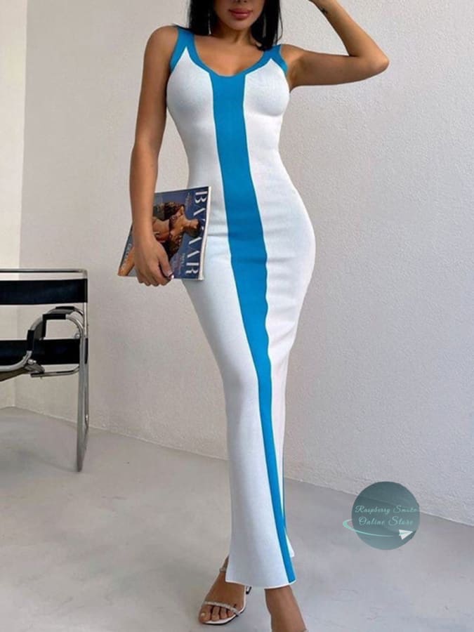 Contrast Wide Strap Slit Midi Dress White / S Dresses