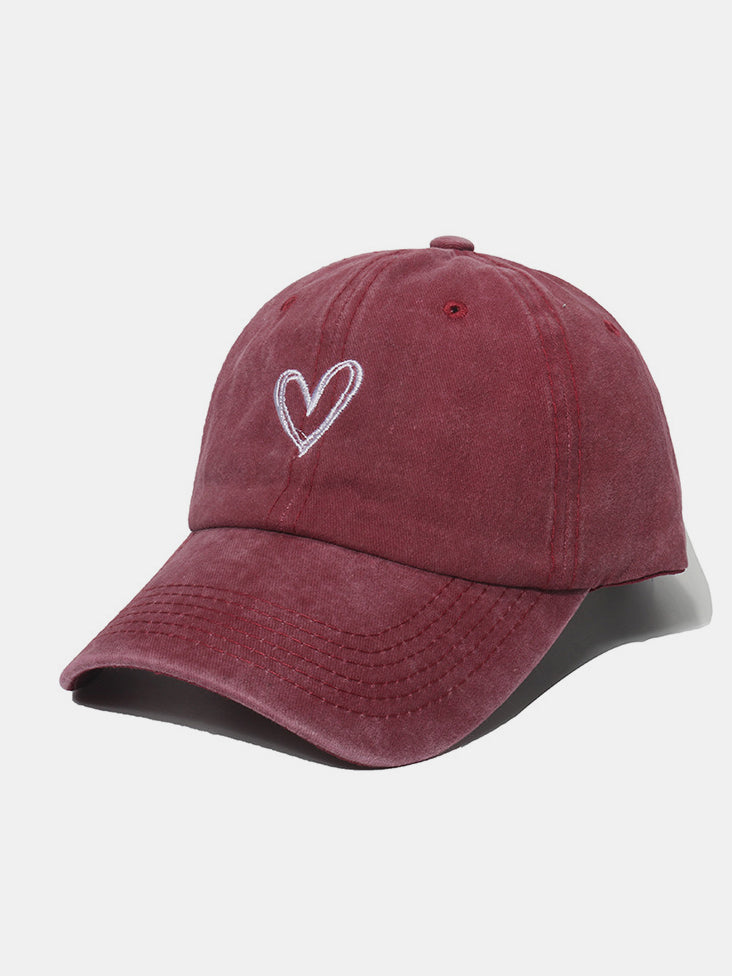 RS: Embroidered Heart-Washed Cotton Baseball Cap