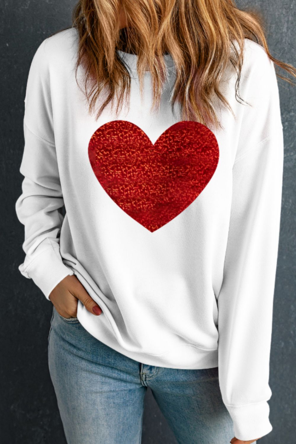 RS: Valentine’s Day Heart Round Neck Long Sleeve Sweatshirt