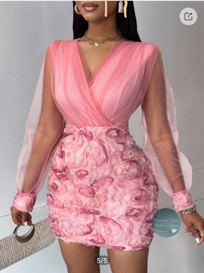 Floral Pattern Sheer Mesh Patch Party Dress