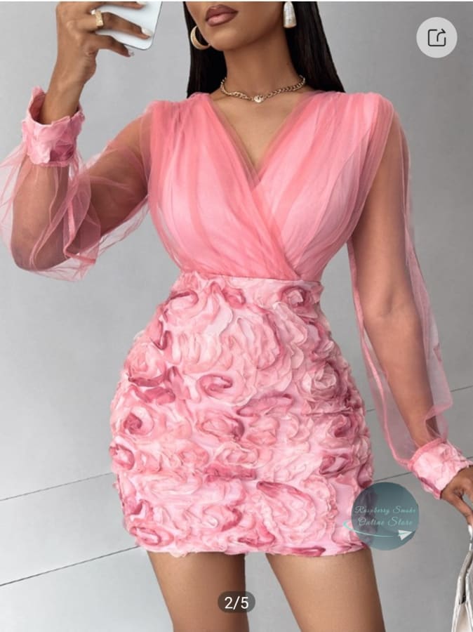 Floral Pattern Sheer Mesh Patch Party Dress