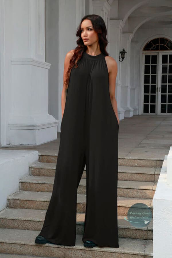RS: Double Take Full Size Tie Back Cutout Sleeveless Jumpsuit Black / S Jumpsuits & Rompers