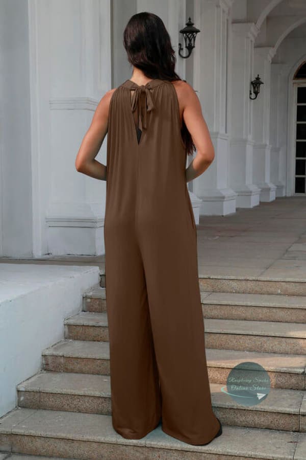 RS: Double Take Full Size Tie Back Cutout Sleeveless Jumpsuit Jumpsuits & Rompers