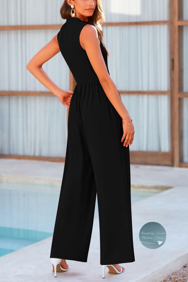 RS: Mock Neck Sleeveless Wide Leg Jumpsuit Jumpsuits & Rompers