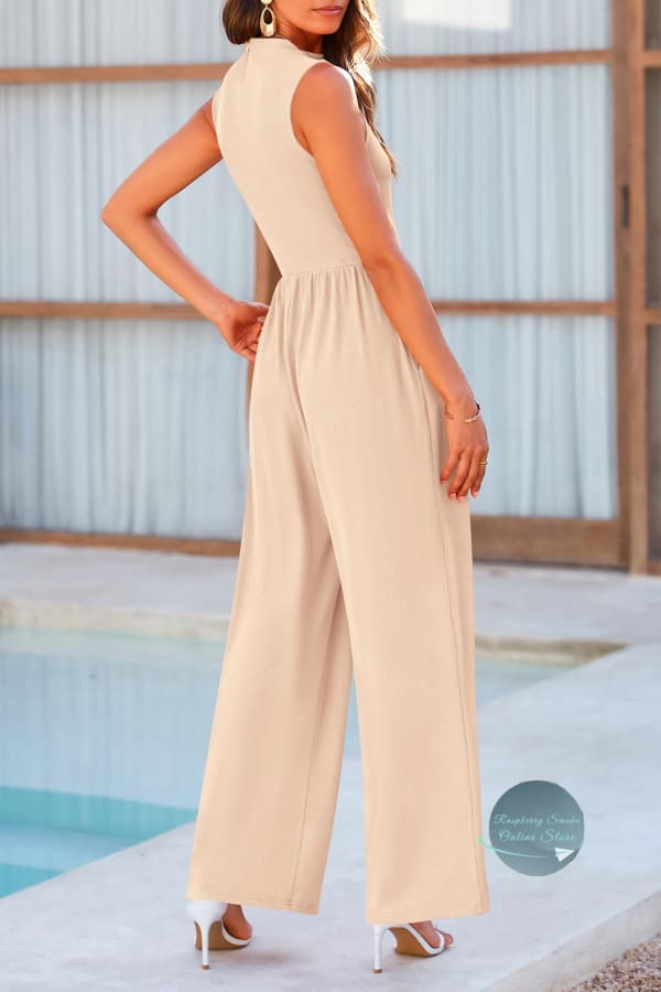 RS: Mock Neck Sleeveless Wide Leg Jumpsuit Jumpsuits & Rompers