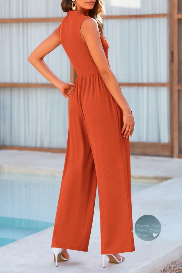 RS: Mock Neck Sleeveless Wide Leg Jumpsuit Jumpsuits & Rompers