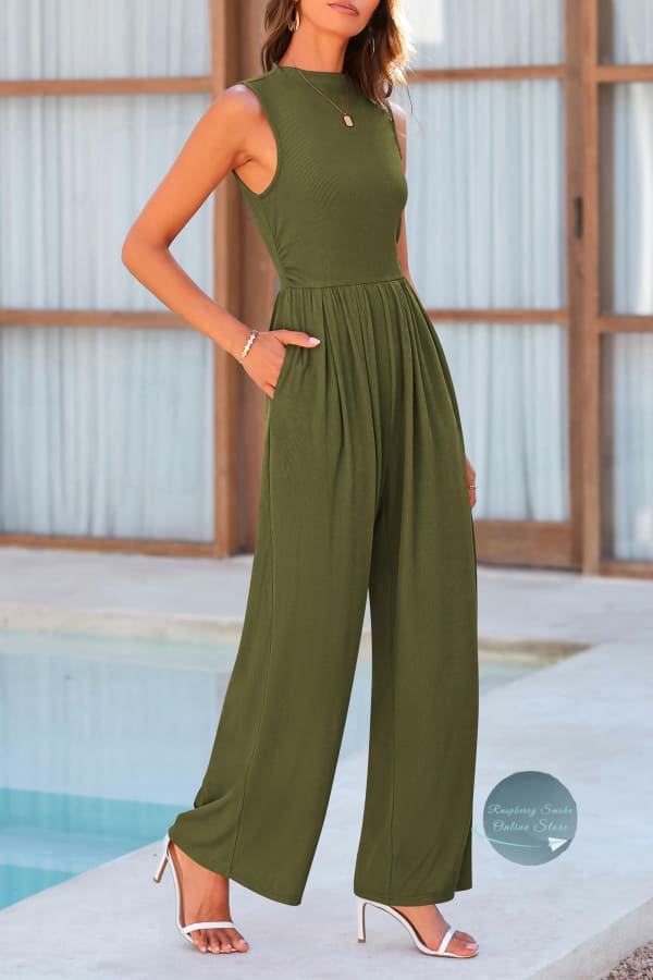 RS: Mock Neck Sleeveless Wide Leg Jumpsuit Jumpsuits & Rompers