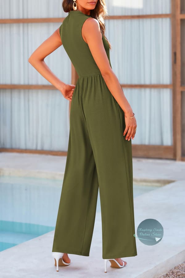 RS: Mock Neck Sleeveless Wide Leg Jumpsuit Jumpsuits & Rompers