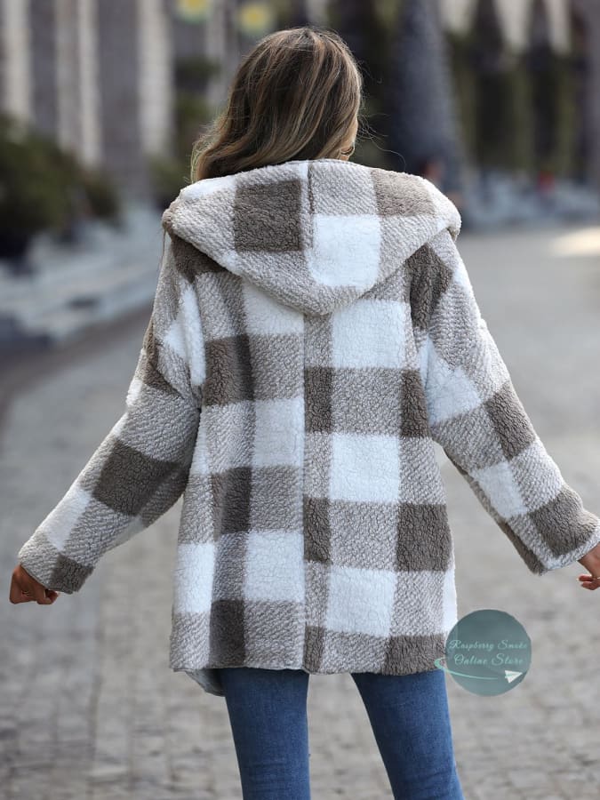 Rs: Plaid Open Front Hooded Coat Women Coats
