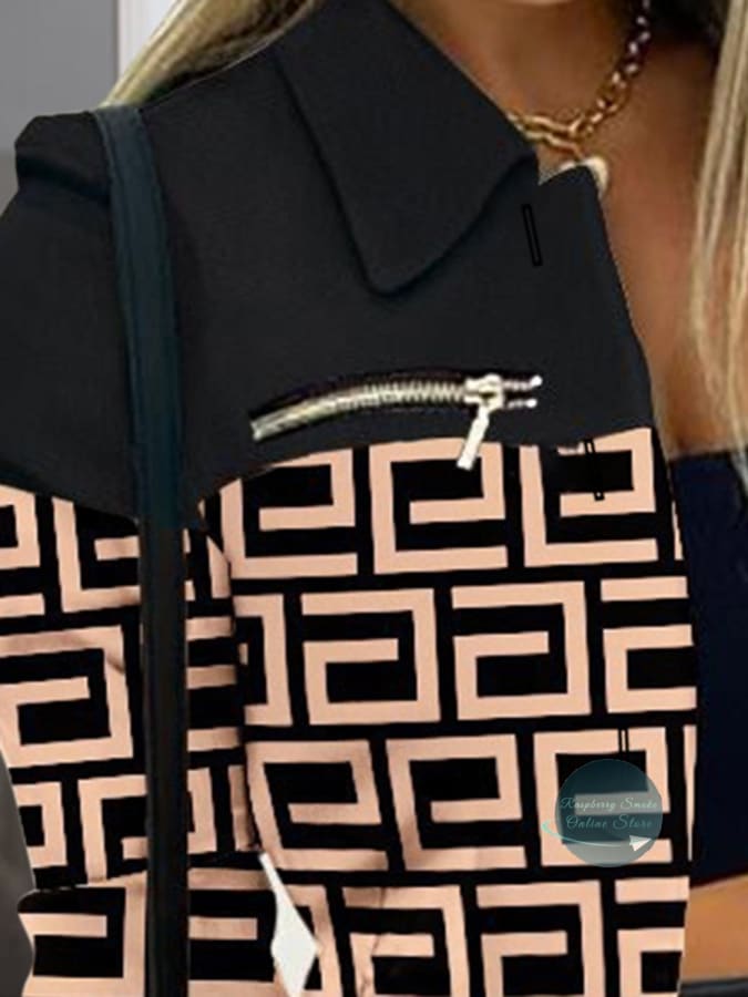 RS: Printed Button Up Zip Detail Shacket Jackets & Coats