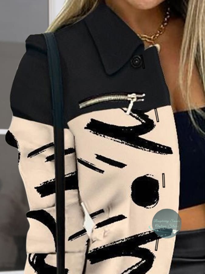 RS: Printed Button Up Zip Detail Shacket Jackets & Coats