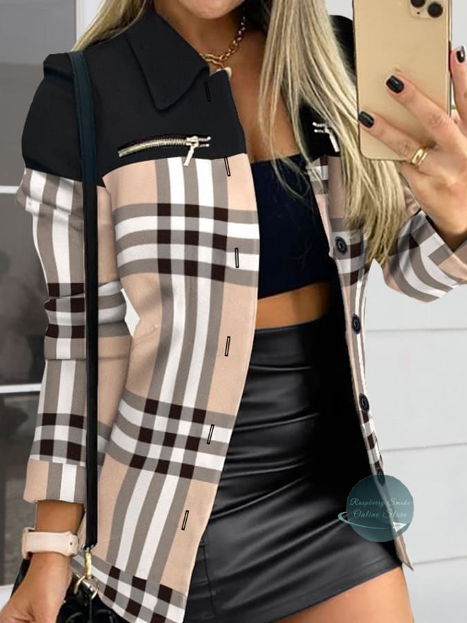 RS: Printed Button Up Zip Detail Shacket Jackets & Coats
