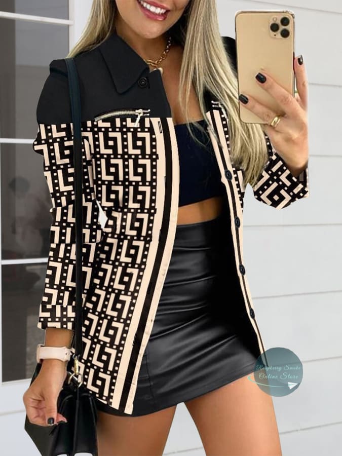 RS: Printed Button Up Zip Detail Shacket Jackets & Coats