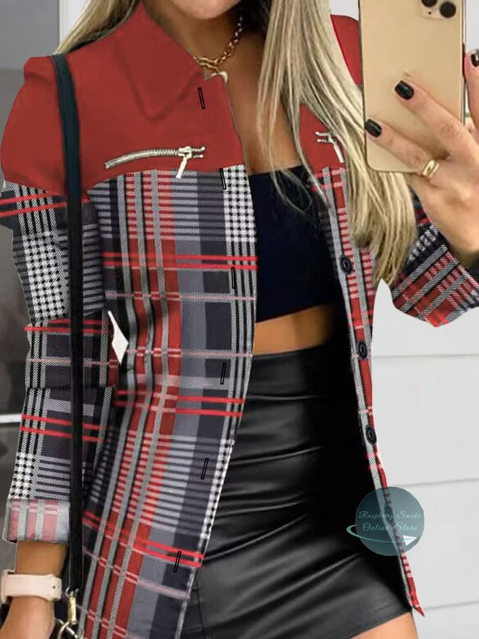 RS: Printed Button Up Zip Detail Shacket Jackets & Coats