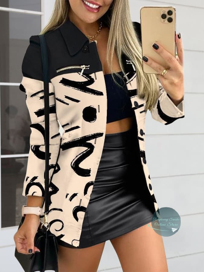 RS: Printed Button Up Zip Detail Shacket Multicolor / S Jackets & Coats