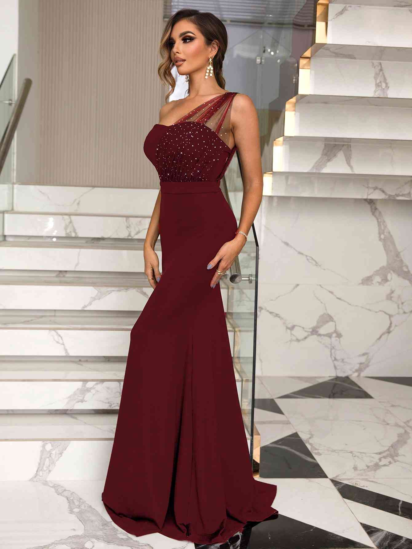 RS: Rhinestone One-Shoulder Formal Dress