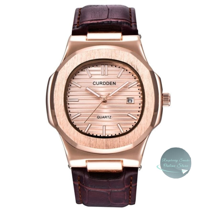 Curdden Men's Luxury Quartz Leather Watch Raspberry Smoke Online Store