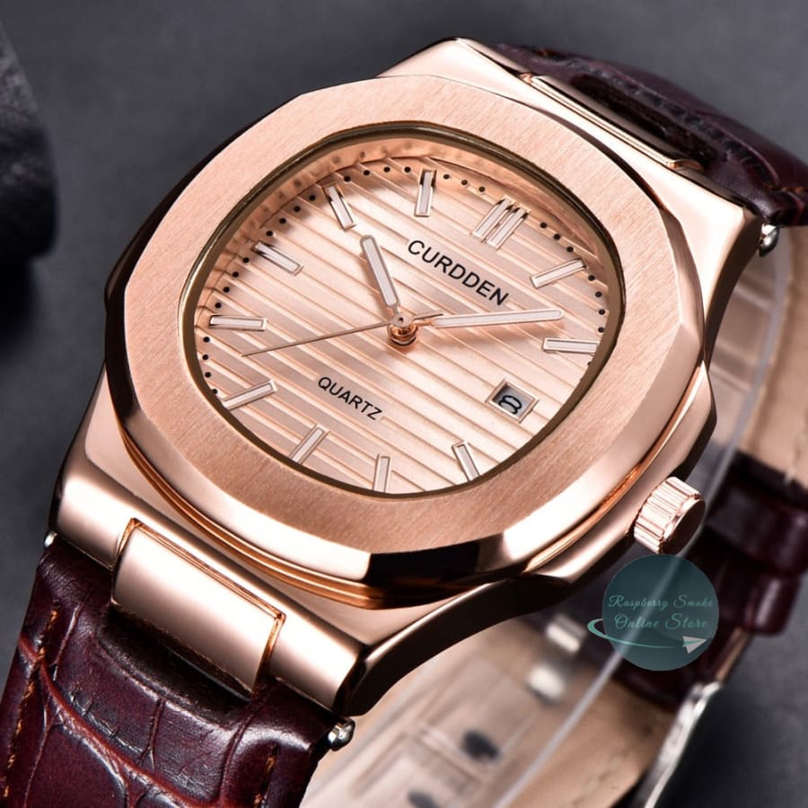 Curdden Men's Luxury Quartz Leather Watch Raspberry Smoke Online Store