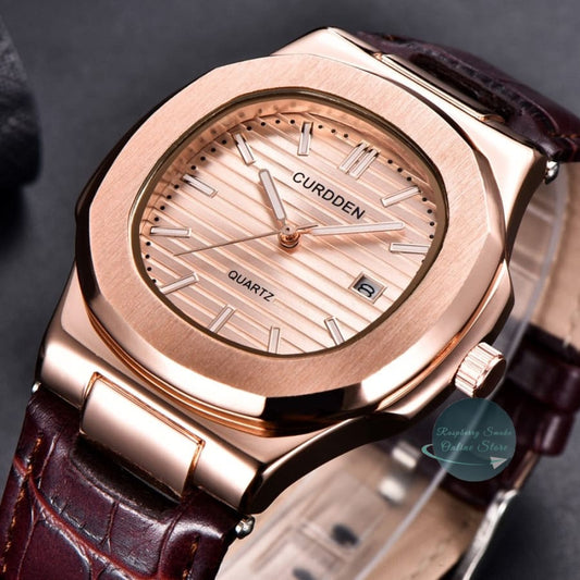 Curdden Men's Luxury Quartz Leather Watch Raspberry Smoke Online Store