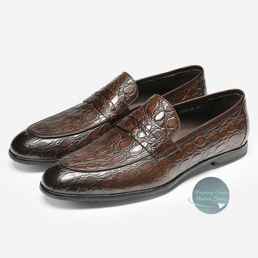 Men Genuine Leather Slip-On Shoes Raspberry Smoke Online Store