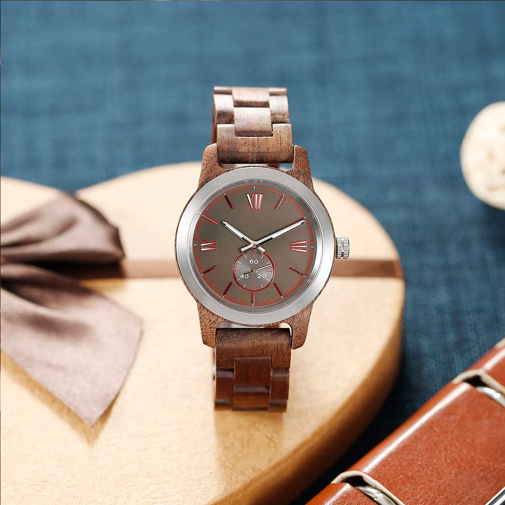 Men's Handcrafted Engraving Walnut Wood Watch Raspberry Smoke Online Store