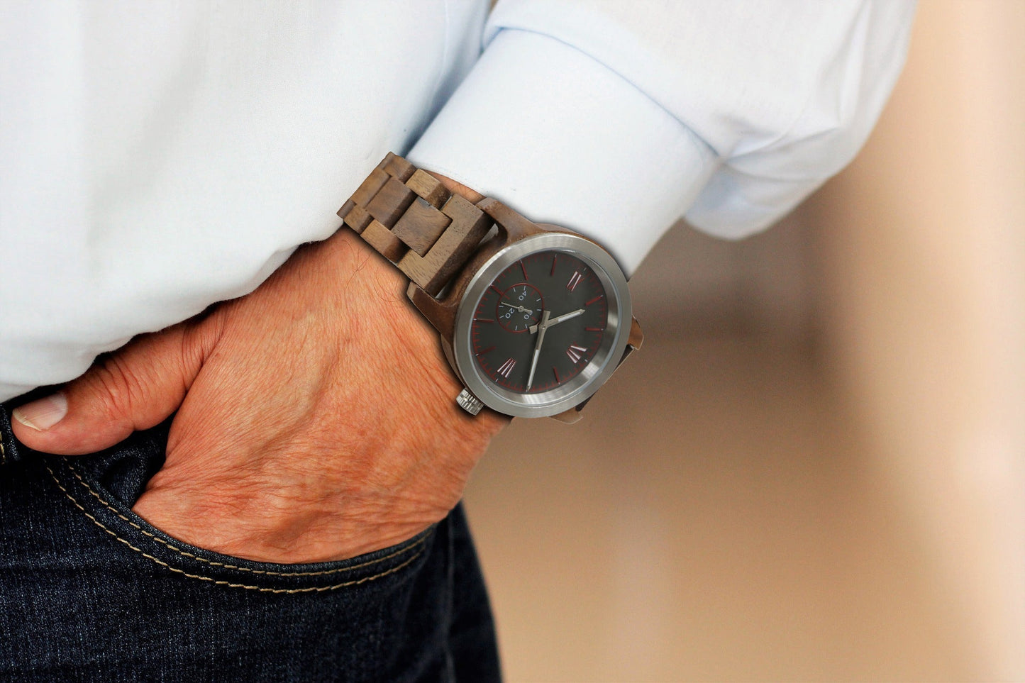 Men's Handcrafted Engraving Walnut Wood Watch Raspberry Smoke Online Store