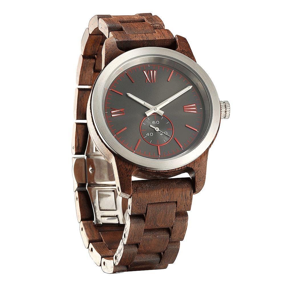 Men's Handcrafted Engraving Walnut Wood Watch Raspberry Smoke Online Store