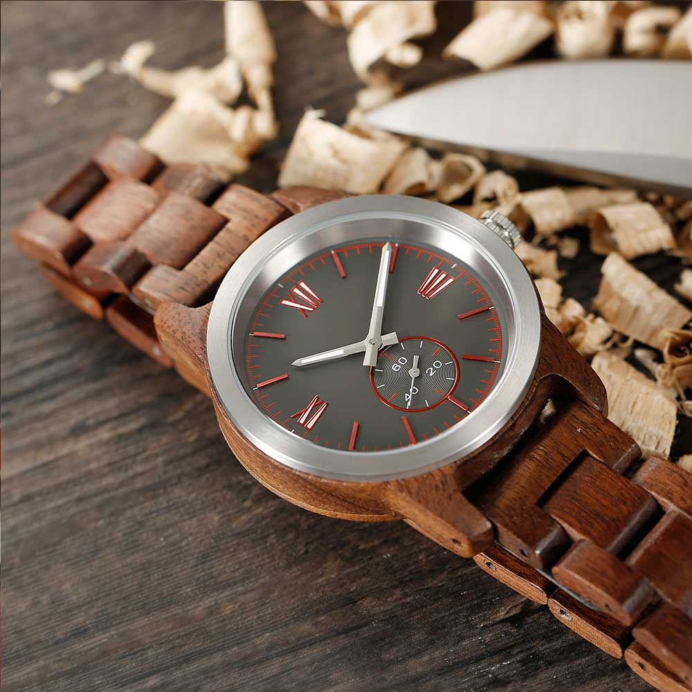 Men's Handcrafted Engraving Walnut Wood Watch Raspberry Smoke Online Store