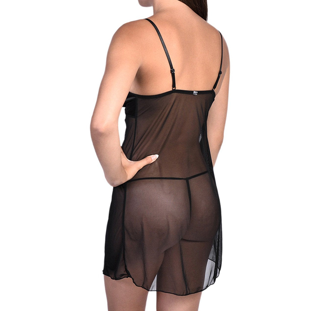 Sexy Satin & Sheer Mesh Slip With Panty Black Raspberry Smoke Online Store