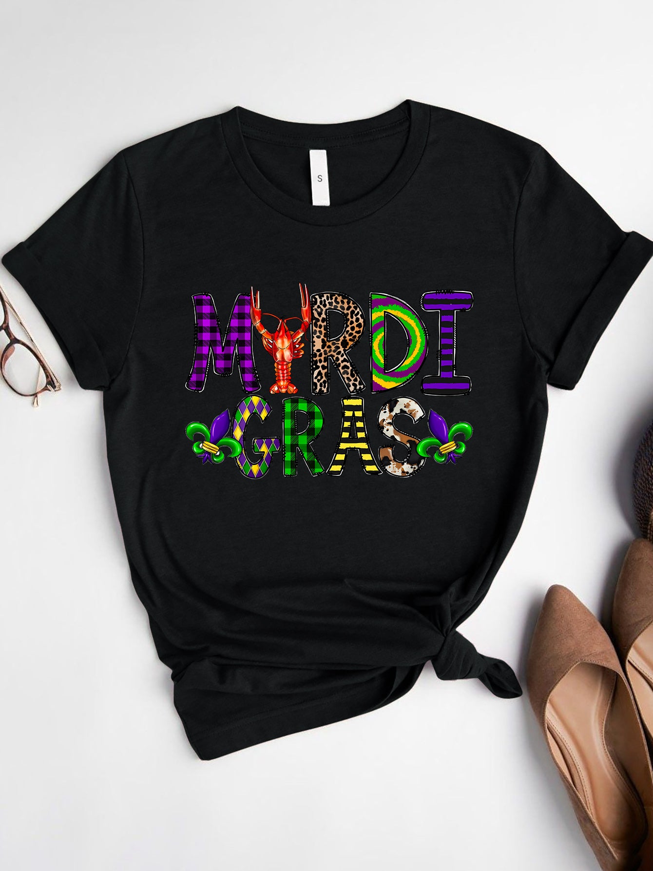 RS: MARDI GRAS Round Neck Short Sleeve T-Shirt