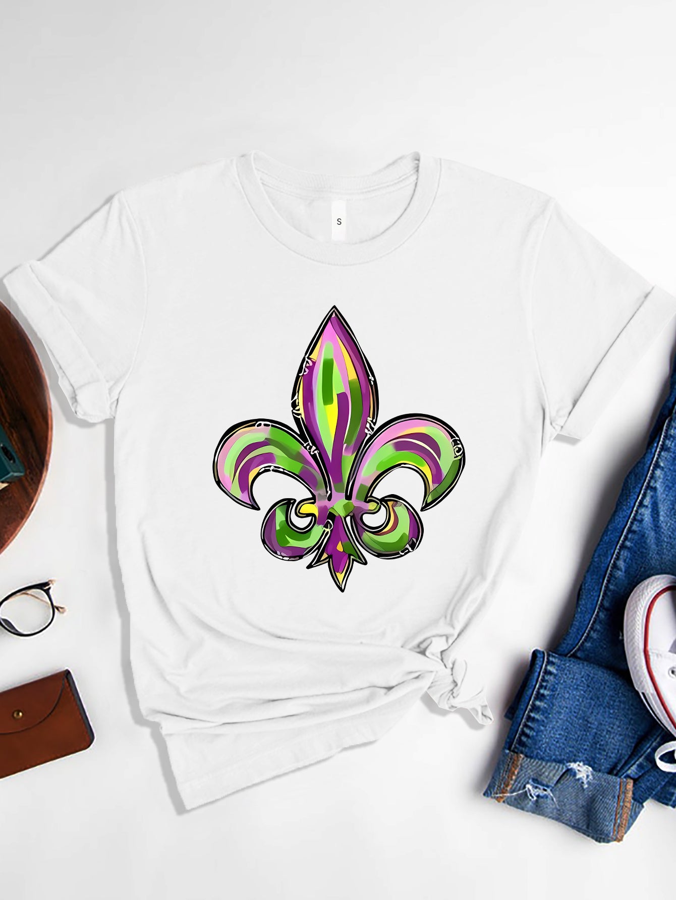 RS: Mardi Gras Graphic Round Neck Short Sleeve T-Shirt