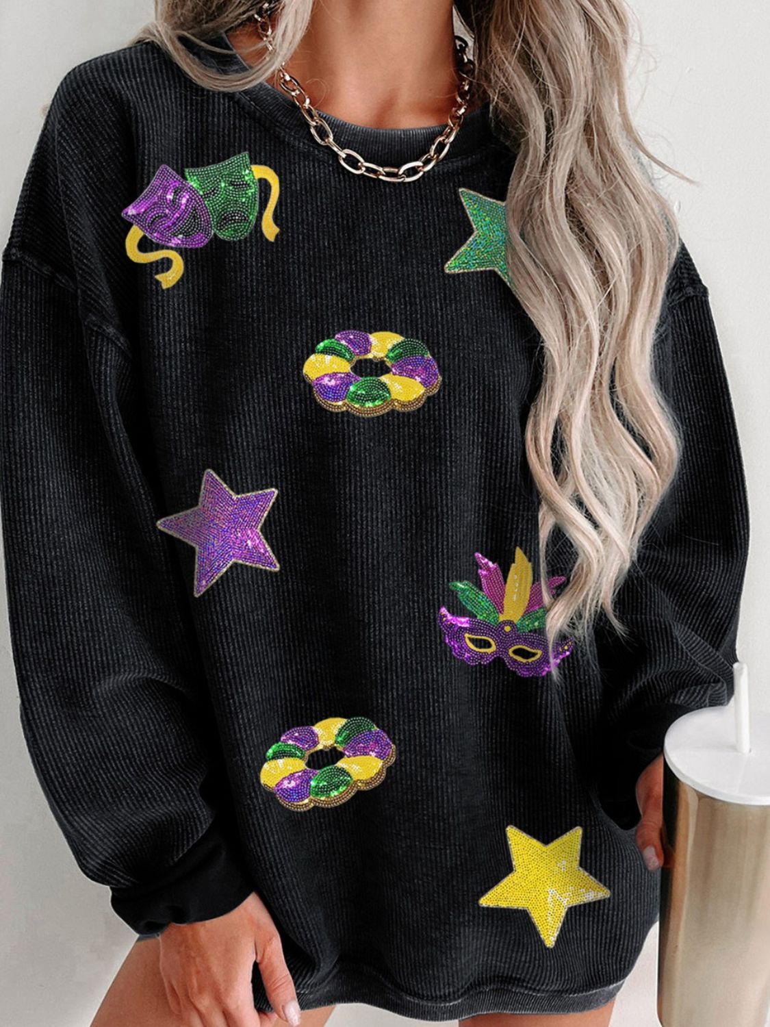 RS: Sequin Round Neck Long Sleeve Sweatshirt