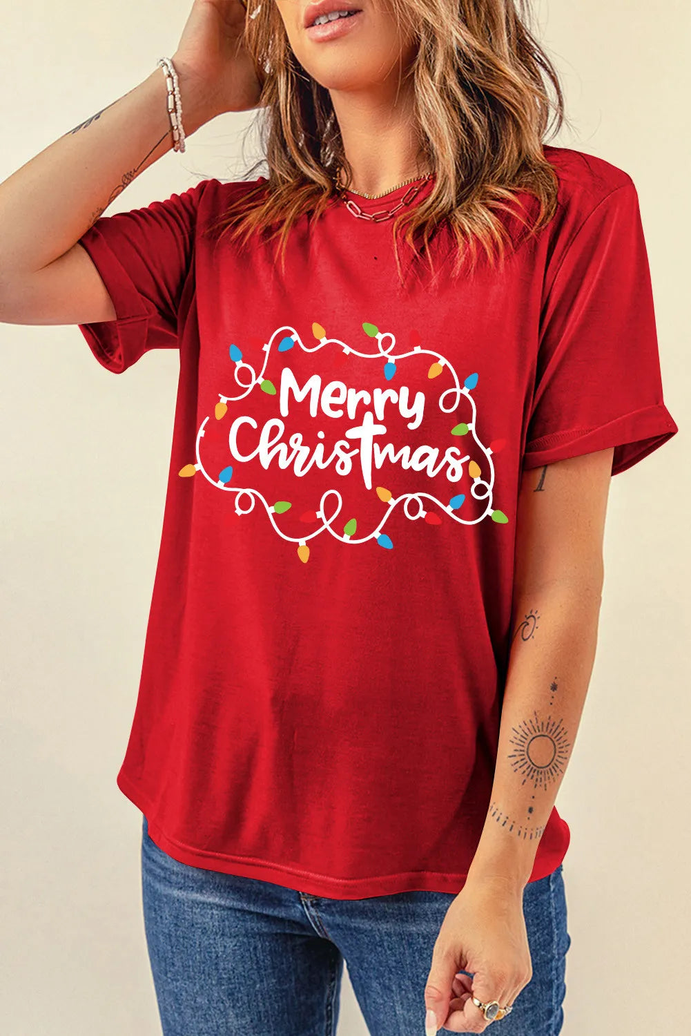 RS: MERRY CHRISTMAS Round Neck Short Sleeve T-Shirt