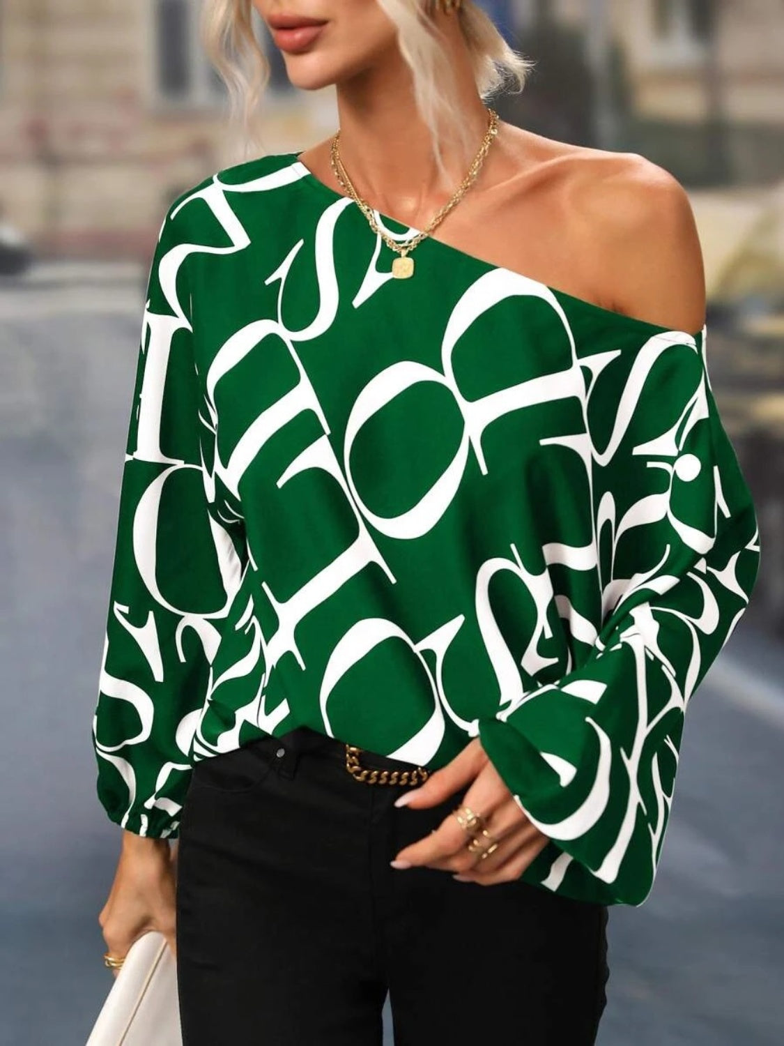 Printed Boat Neck Blouse