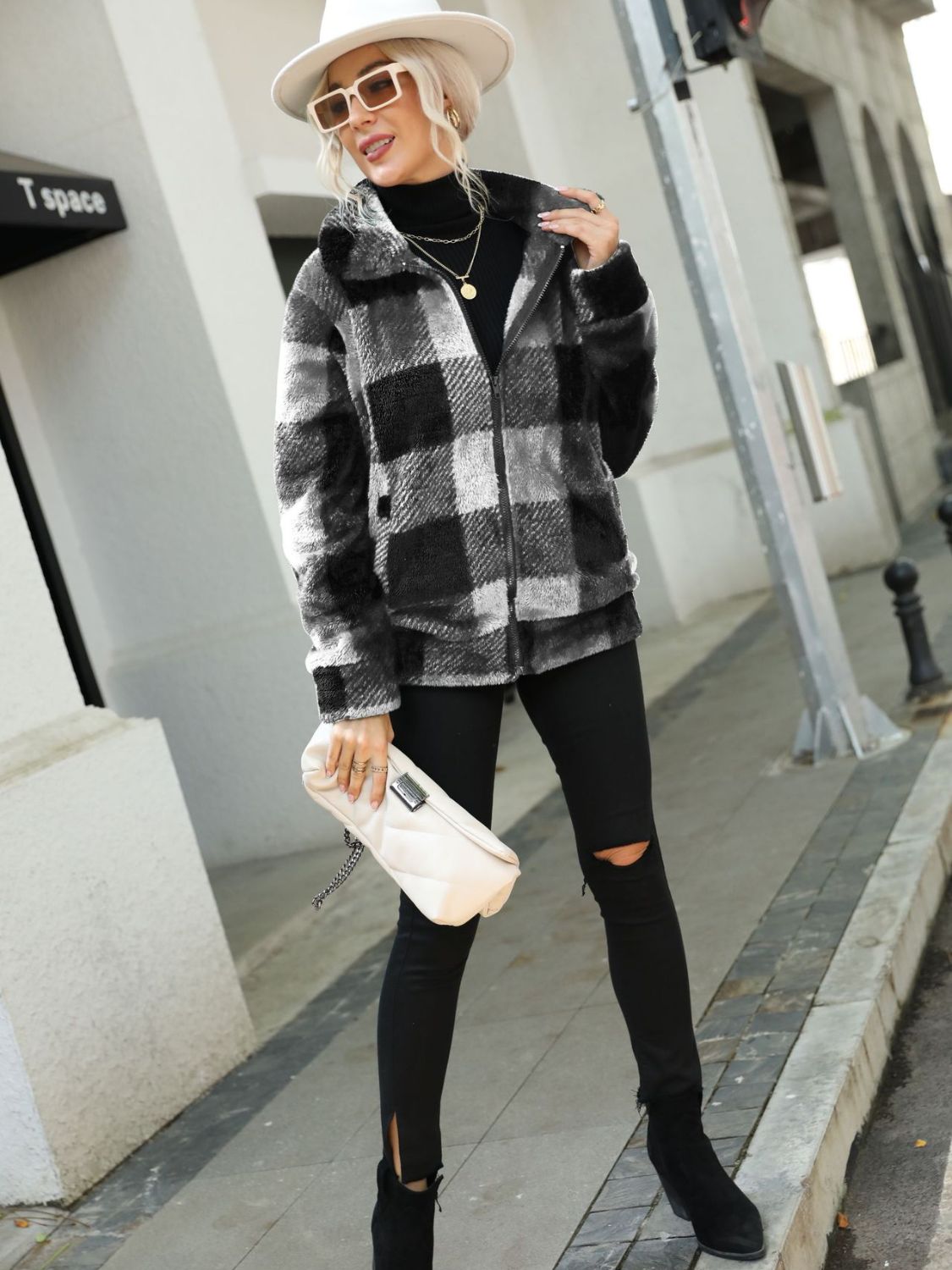 RS: Plaid Zip-Up Collared Jacket