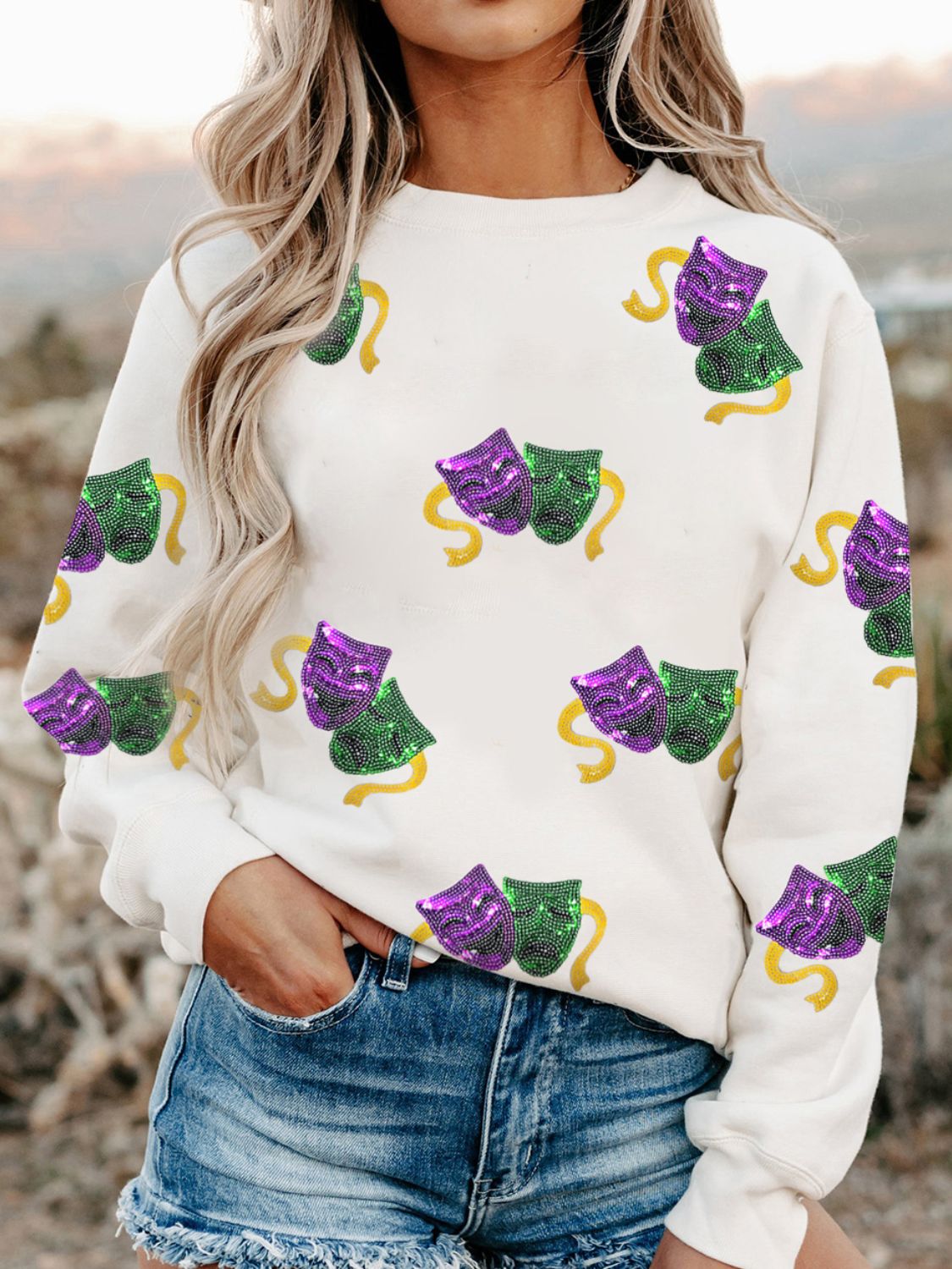 RS: Sequin Round Neck Long Sleeve Sweatshirt