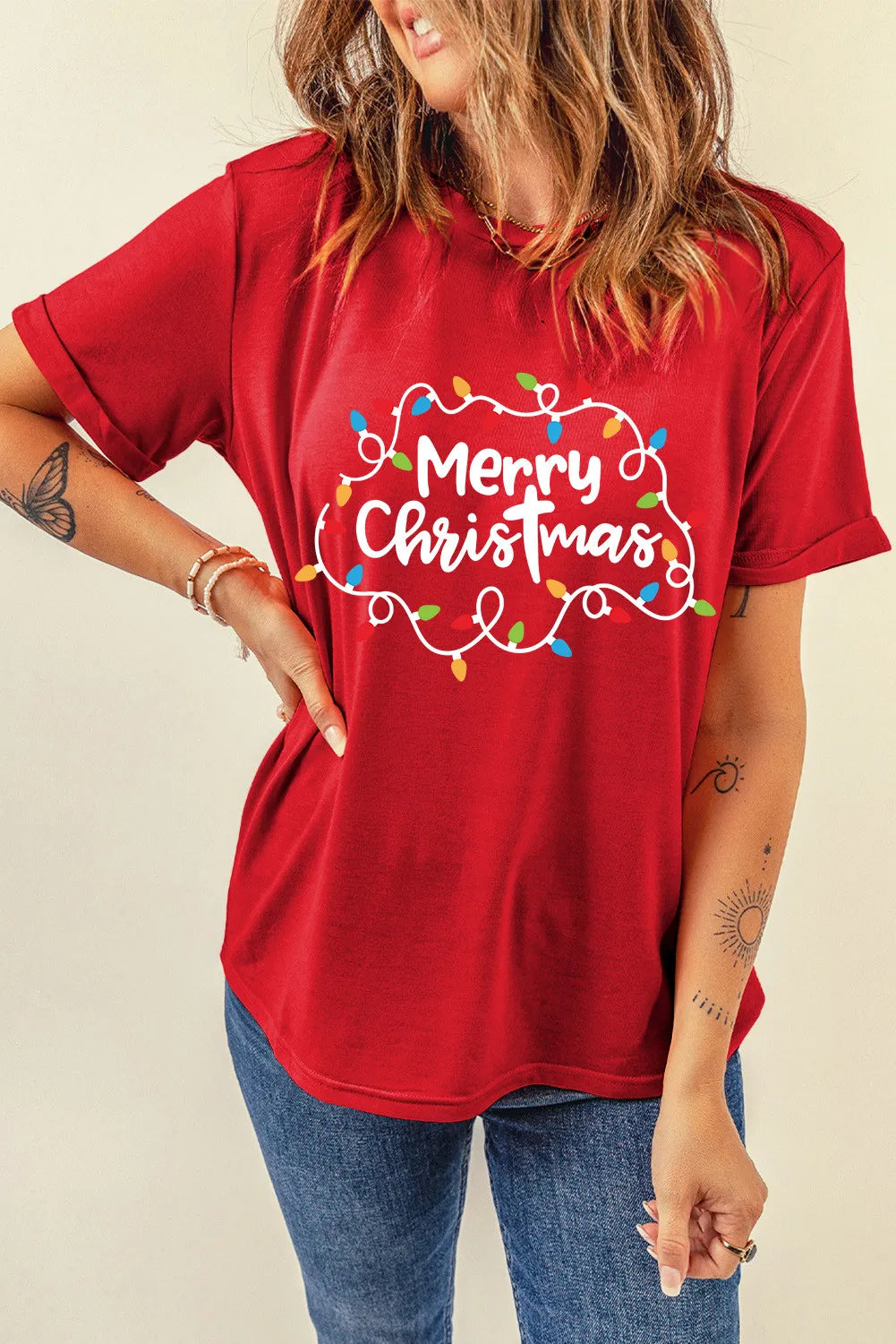 RS: MERRY CHRISTMAS Round Neck Short Sleeve T-Shirt